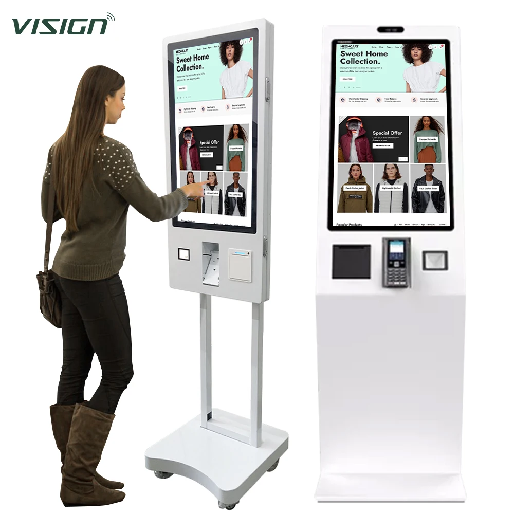 VISIGN 15.6 21.5 24 27 32 43 Inch Kiosk Manufacturer Self Ordering Machine Self Service Touch Screen Self Checkout Kiosk