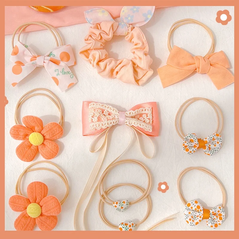 new 10 Pcs/Set Children Cute Colors Flower Bow Scrunchies Rubber Band Girls Sweet Soft Elastic Hair Ties Kids Hair Accessories