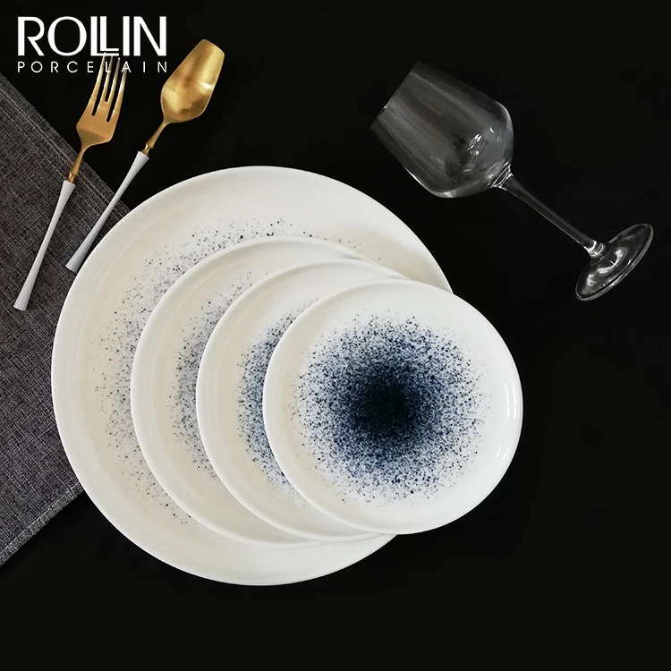 Coffee shop 8 inch white round decal printing modern plates