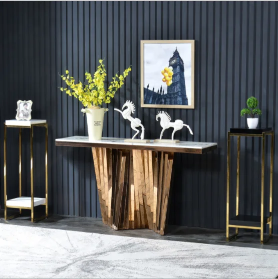 Home furniture living room luxury stainless steel hallway table modern marble console table