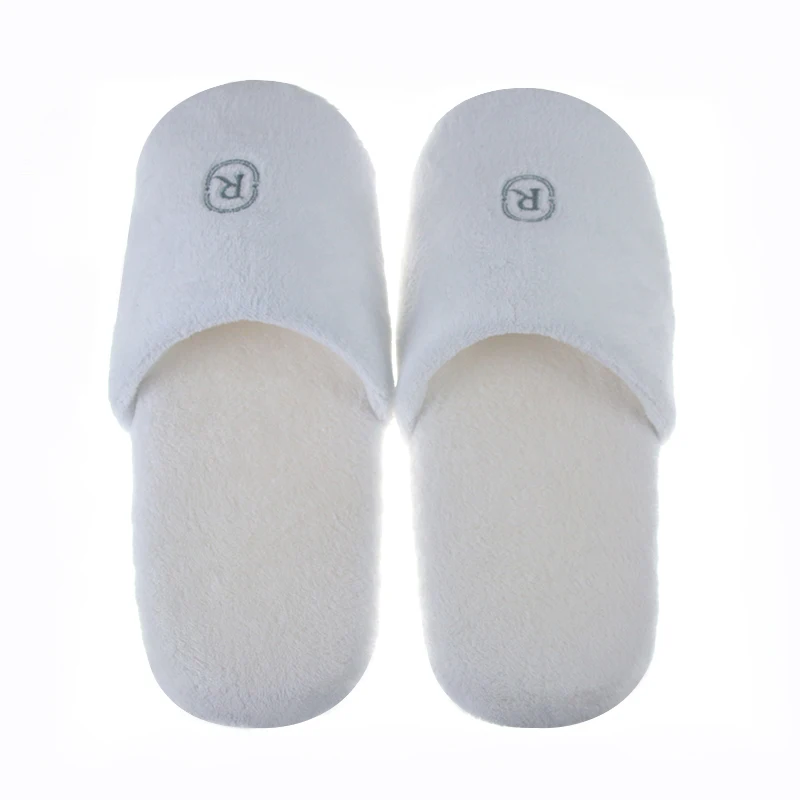 High Quality White Coral Fleece Hotel Slippers Good Price Custom Logo Hotel Disposable Slippers