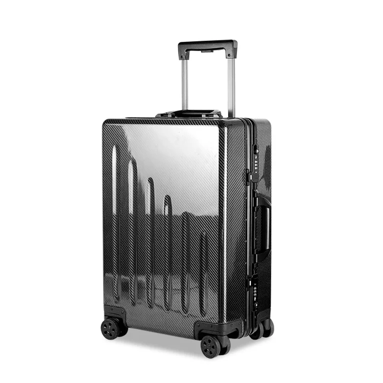 cheap metallic aluminum suitcase set carbon fiber trolly luggage bag
