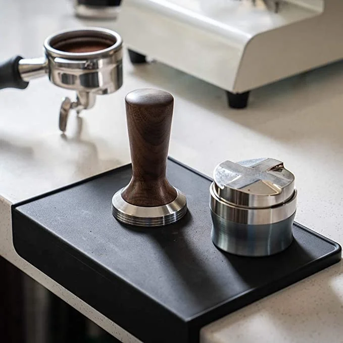 Espresso Tamping Mat - Luxury High-Grip and Food-Safe Black Silicone Corner Tamper