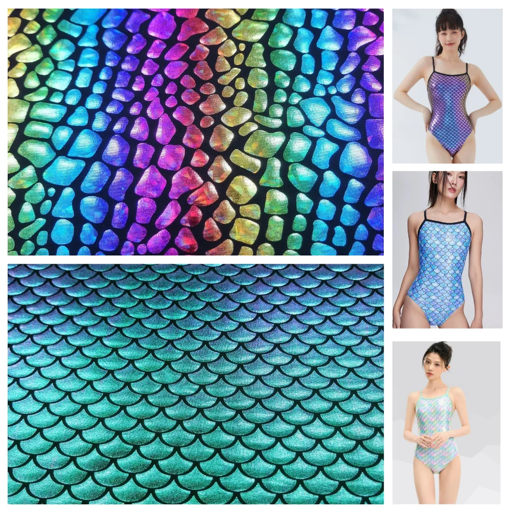 Wholesale 100% Polyester Fabric Metallic Laser Glitter Rainbow Fabric for Cloth Iridescent Holographic Stretch Printed Fabric