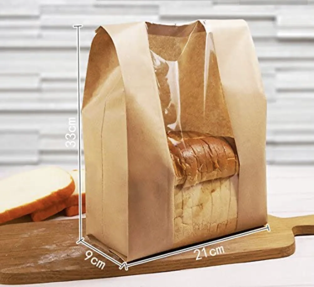 Fashion Custom Logo Long bread bag Environmental natural kraft paper food grade baguette window bag