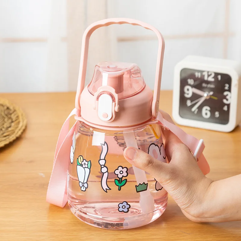 Tik tok hot selling 38oz custom design clear plastic water bottle gym water wide mouth sports water bottle with straw
