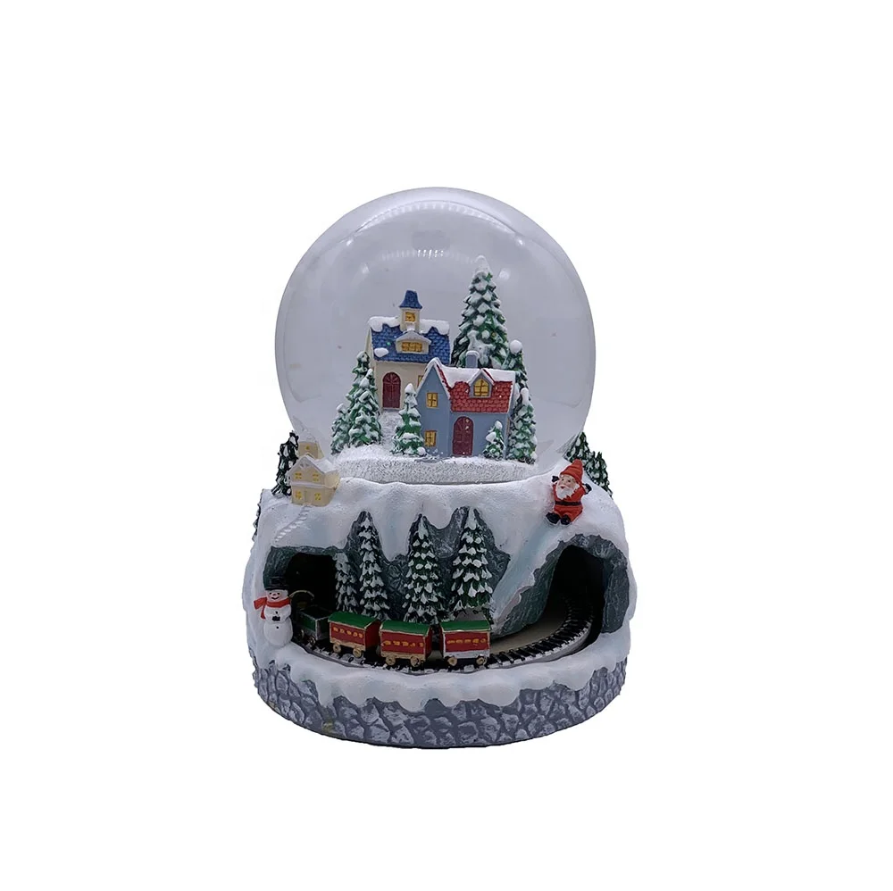 Factory Hot Sale Certificated Design 120mm  Resin Snow Globe Unique Winter Village Led Lighting Function Musical