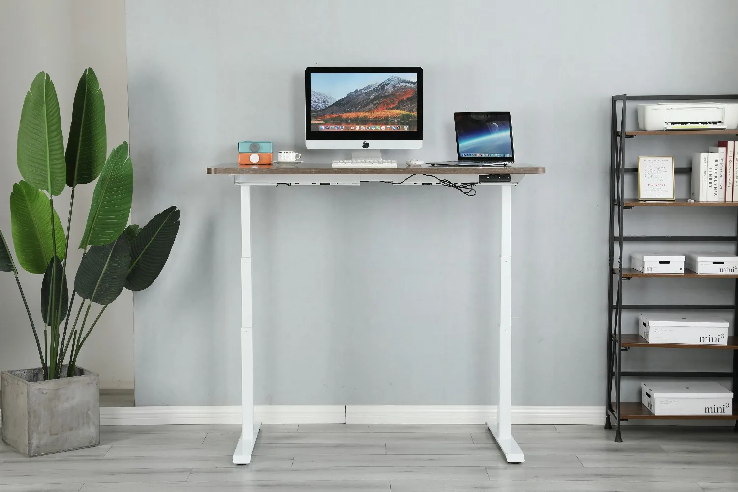 Dual  Metal Motors Electric Height Adjustable Sit Stand Up Computer Office Table With Under Desk Drawer