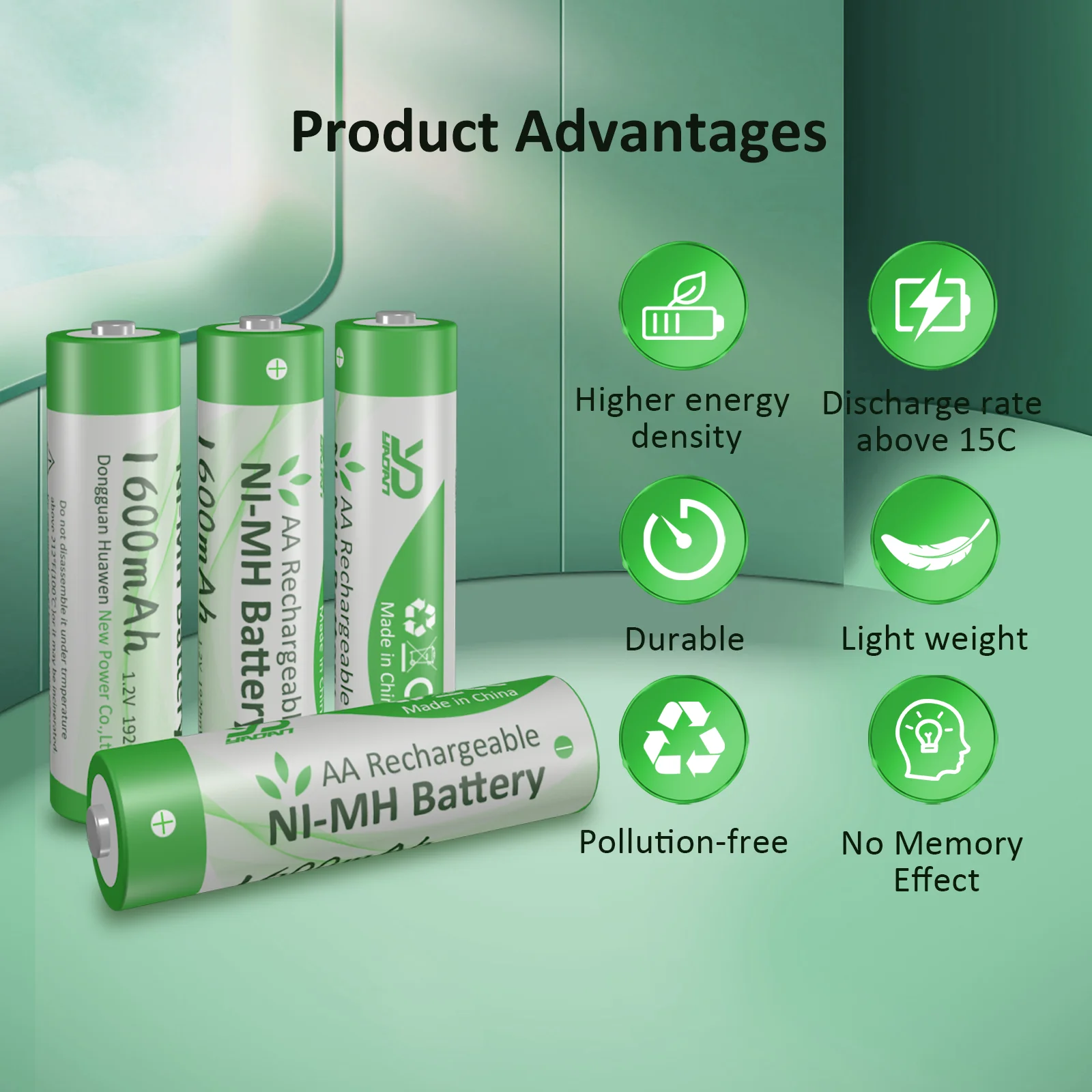 Rechargeable AA Batteries 1.2V 1600mAh Rechargeable Ni-Mh Battery For Speaker White LED Strips