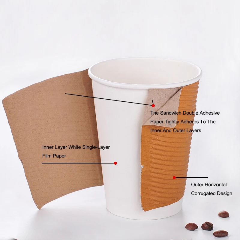 Custom Ripple Takeway Portable Kraft 12oz Craft Cup Hotel Restaurant Paper Coffee Cups Double Wall With Lids