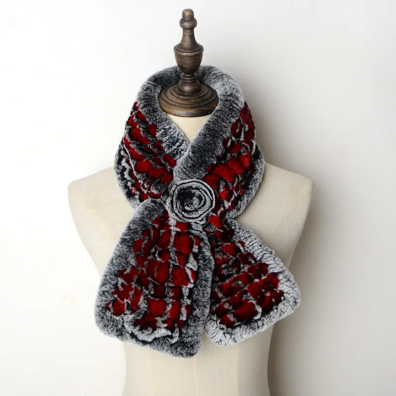 2021 Real Rex rabbit hair scarf winter woman  fur scarf women Fur scarf  lady  customized Hand knitting designer styles
