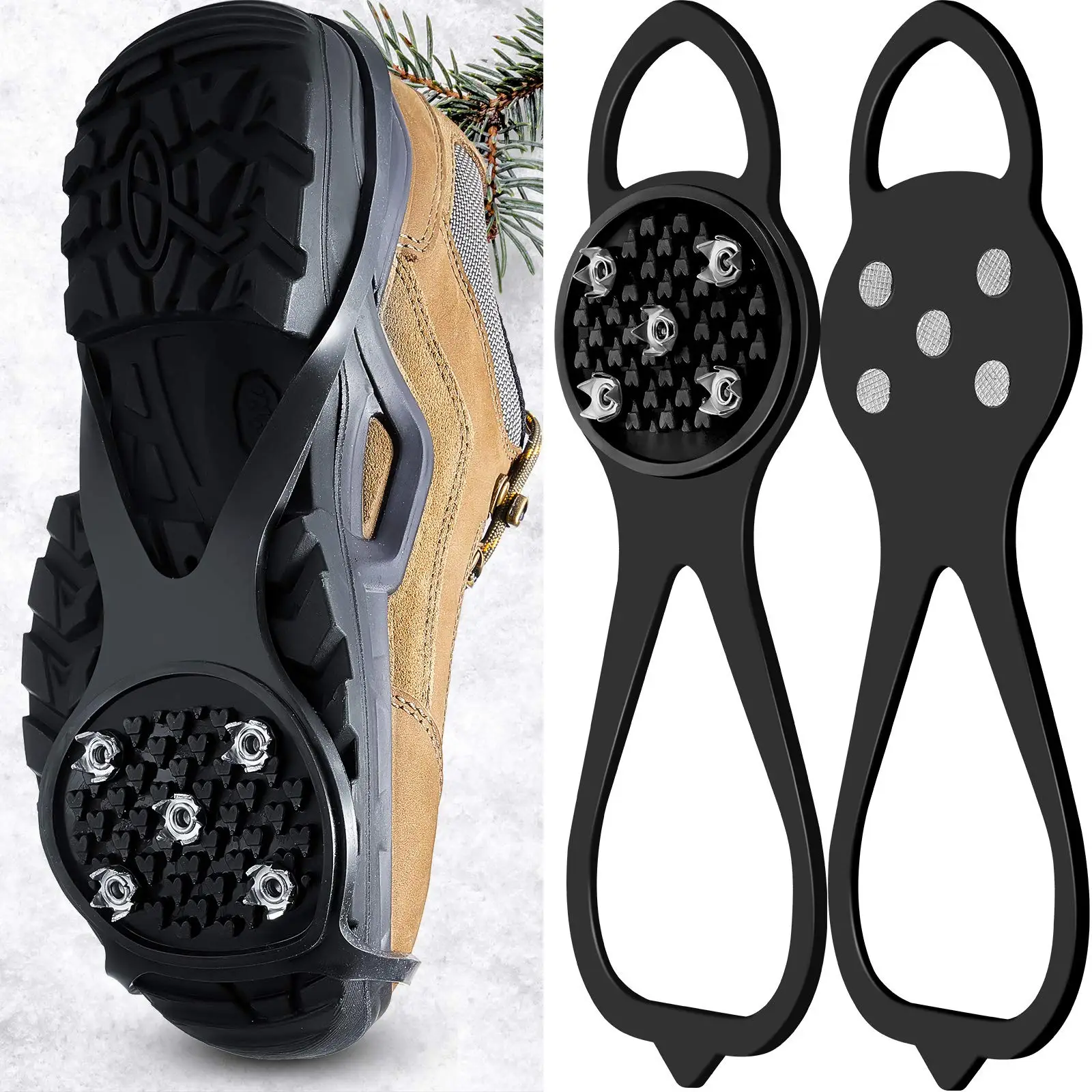 Non Slip Gripper Spikes Claw Anti Slip Shoes Boots cover Pad Ice Cleats  with 5 stainless Steel Nails for Hiking Skiing Walking