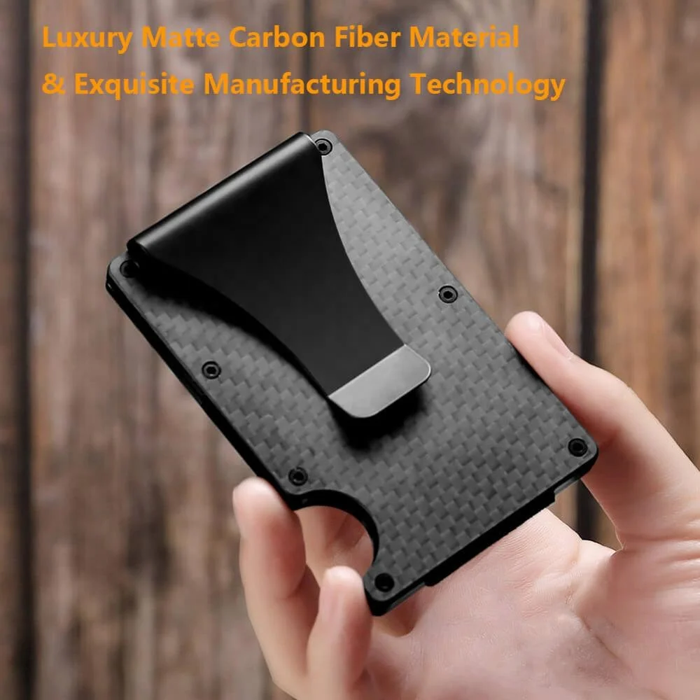 
RFID Carbon Fiber Minimalist Card Wallet Front Pocket Wallet Slim Credit Card Holder with Money Clip RFID Blocking Metal Wallet 