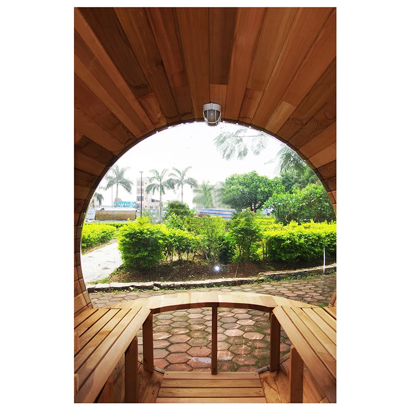 Panoramic Custom Garden Outdoor Wooden 6 Person Steam Barrel Sauna with 6kw Electric Stove