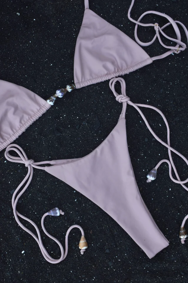 Blue WOODEN BEAD  BIKINI TOP Pami Bikini Top In Azura Blue With Beads