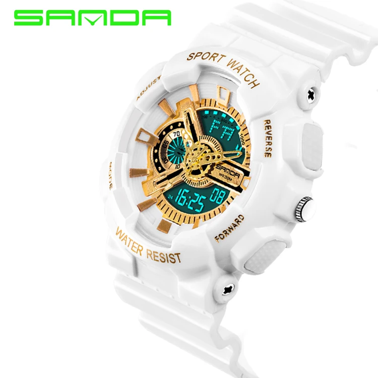  Sanda 799 1 Спортивные брендовые электронные часы цифровые мужские наручные белый стиль G военные водонепроницаемые для плавания
