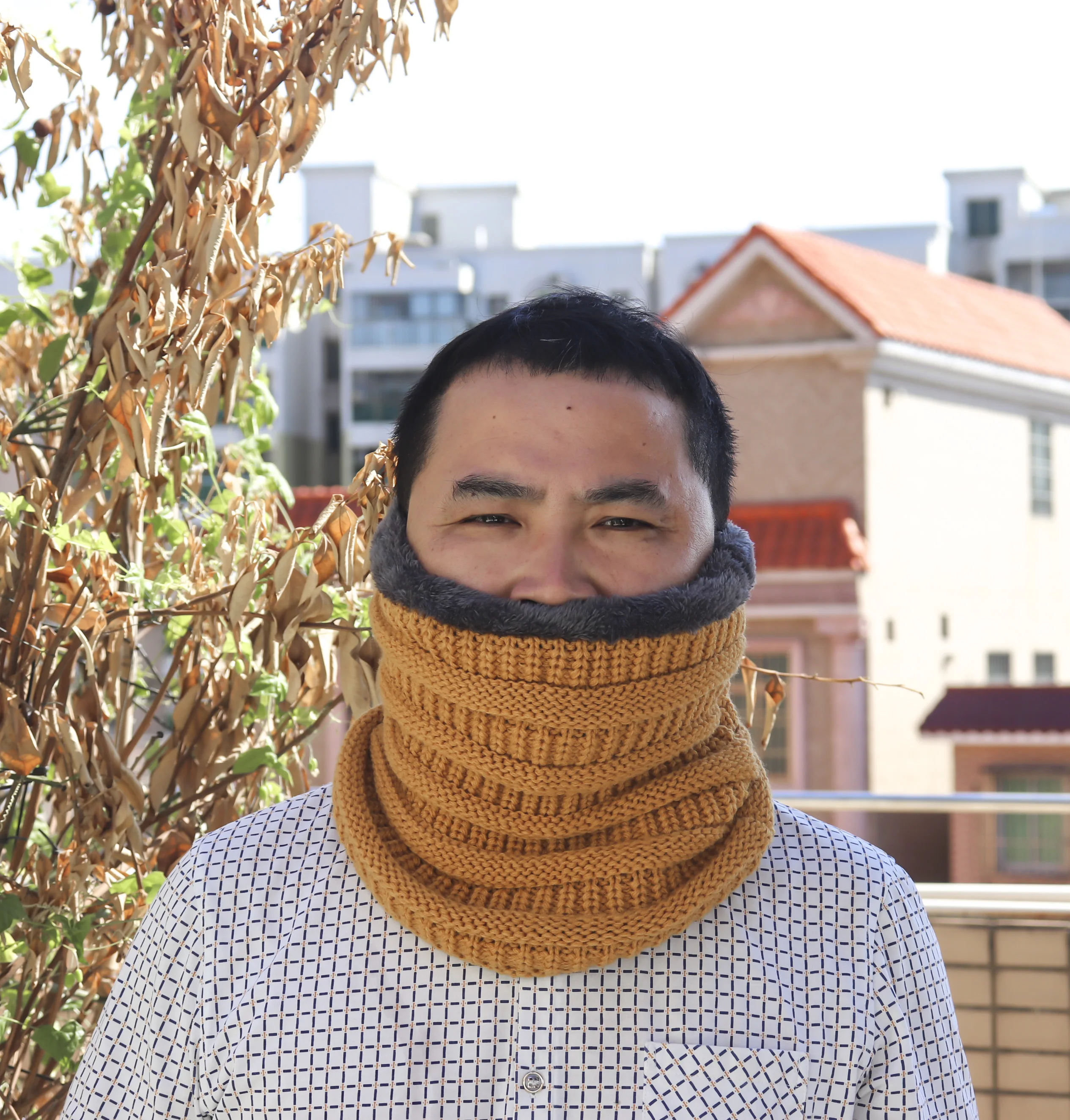 Cold Weather Thick Plush Lined Wool Blend Knit Winter Warmer Ski Neck Scarf Face Mask for Adults