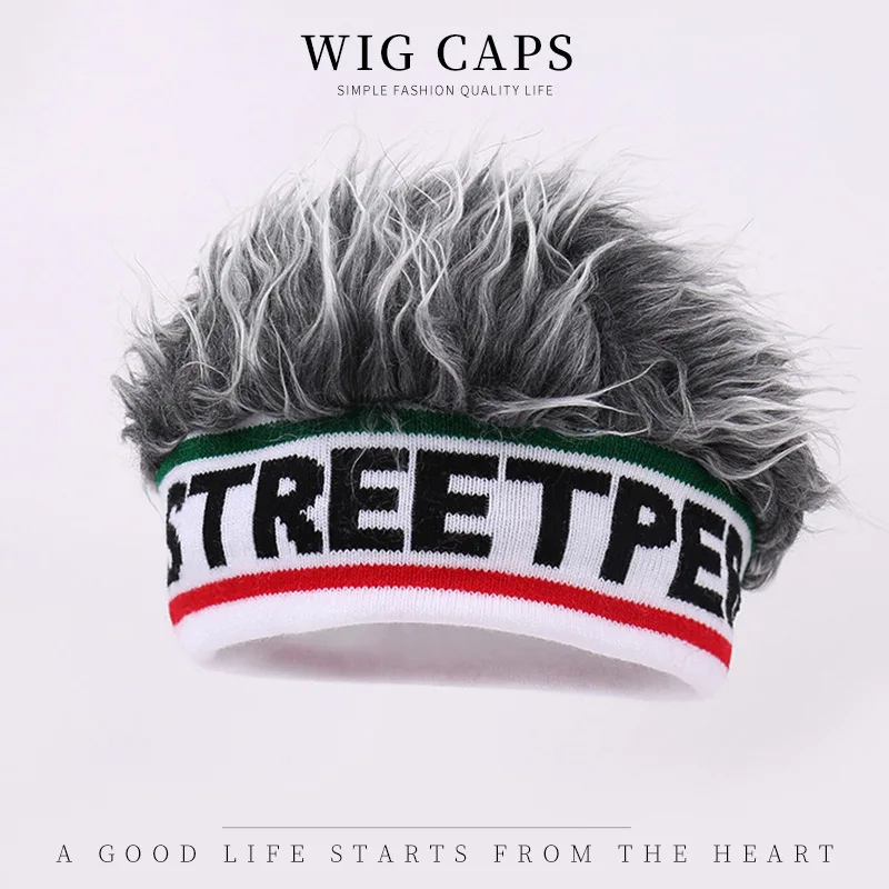 Wholesale Halloween Novelty Spiked Hair Funny Brimless Hats Wig For Kids Knitted Elastic Headband With Wig