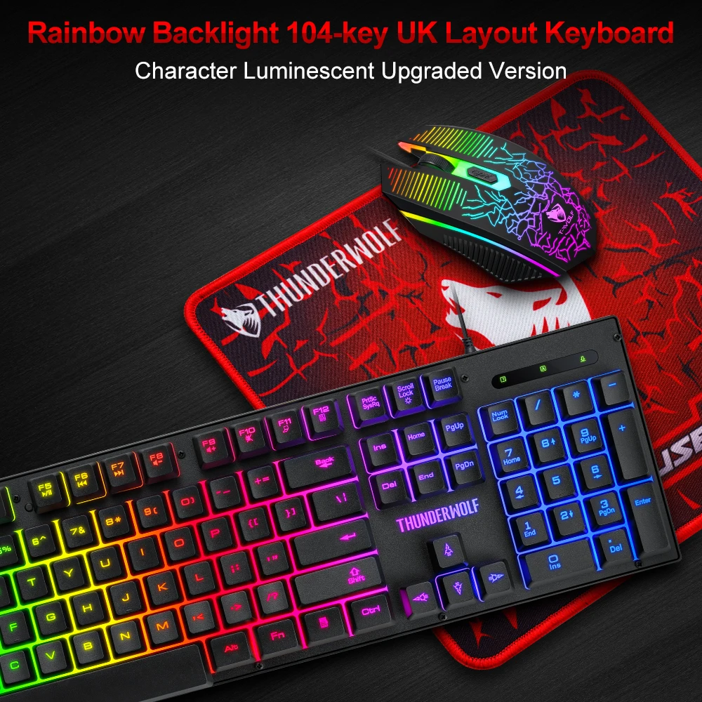 3 in 1 Mechanical Feeling Gaming Usb Wired Keyboards Gaming RGB Rainbow Keyboard And Mouse Combo