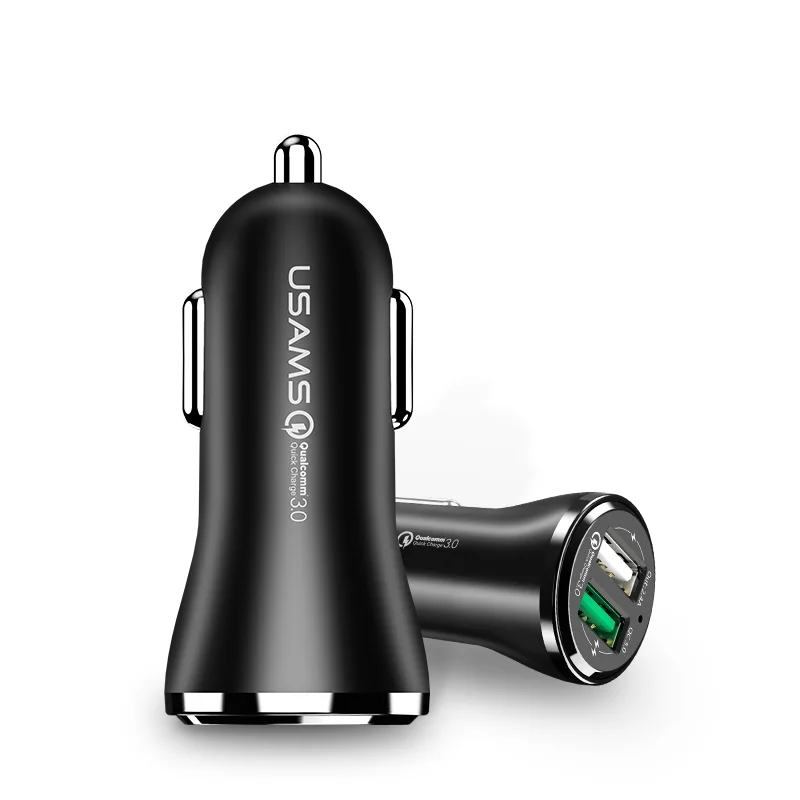 
USAMS US-CC028 QC 3.0 USB Cargador 2.4A 18W Power Delivery Cheap Dual Ports Adapter ABS Car Charger for Android 