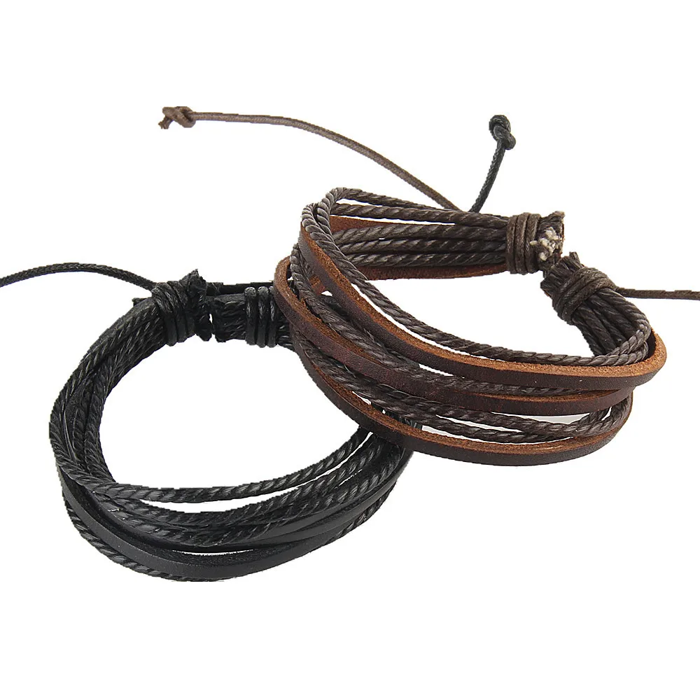 Wholesale women man wax leather string bracelet adjustable