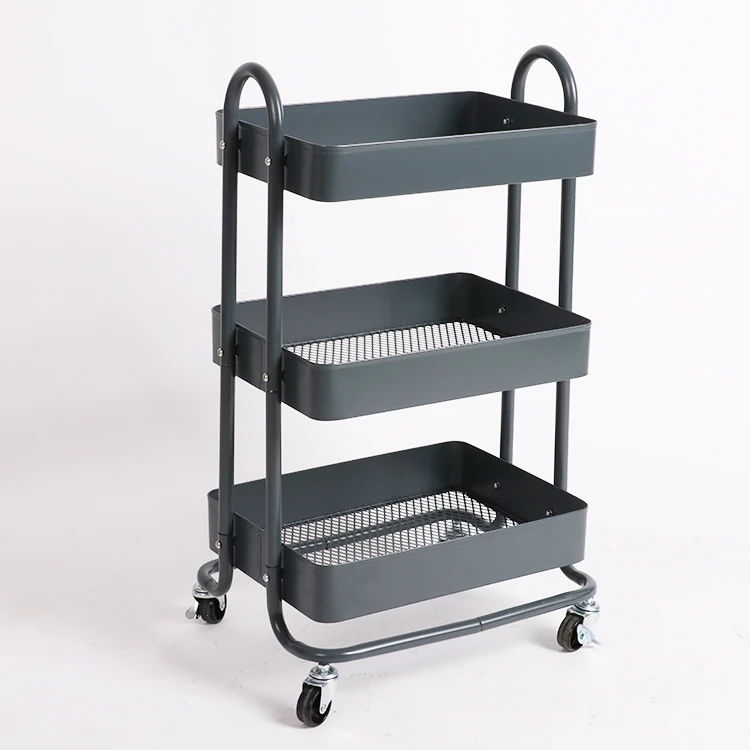 3-Tier Rolling Utility Trolley Cart Kitchen bathroom storage Trolley Portable Shelves rack with 4 caster