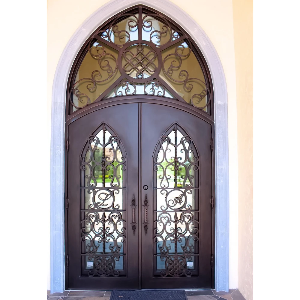 Metal Crafts Gothic Style Wrought Iron Front Entry Arches Doors For House Villa Decoration Pointed Arch Church Iron Door Design