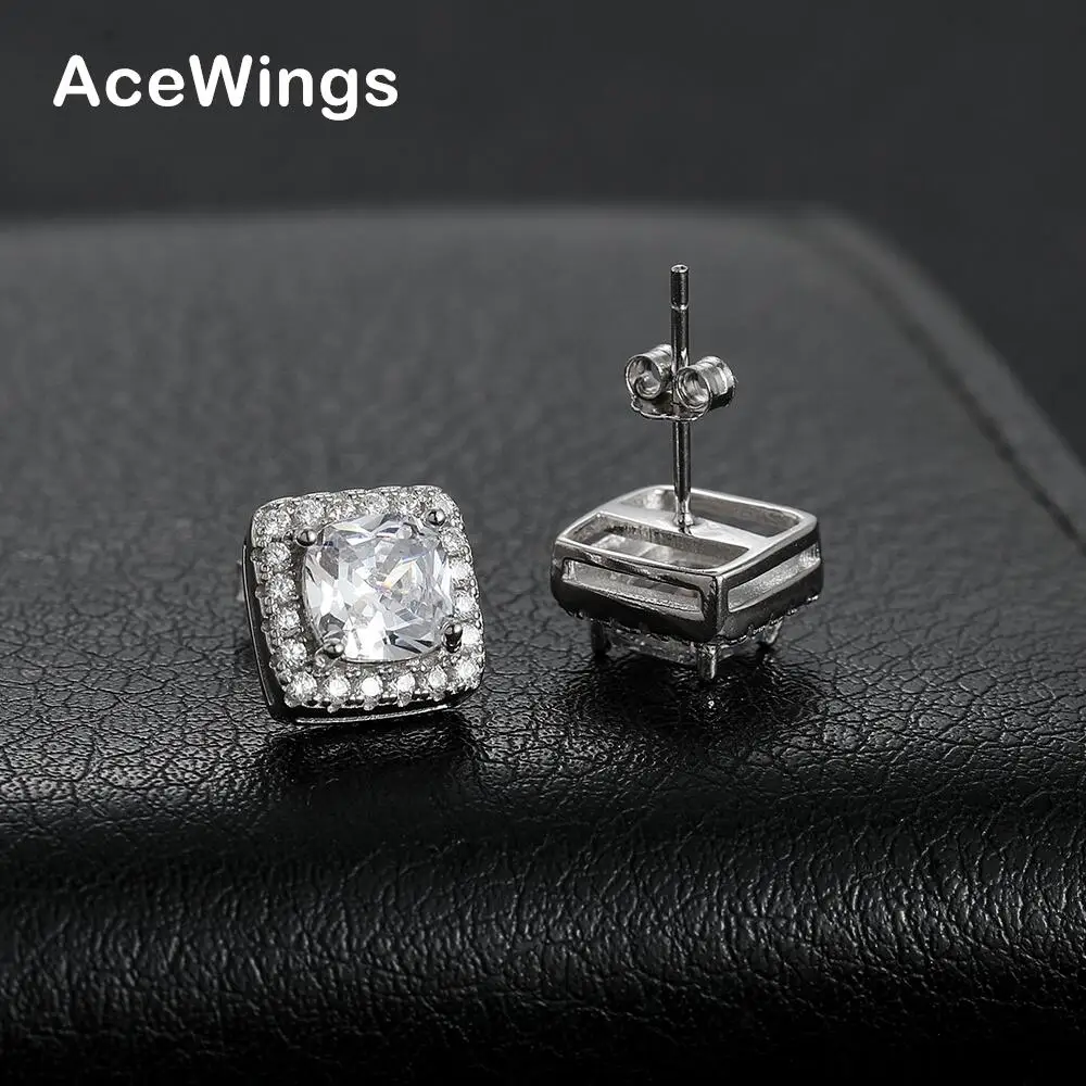 SE003 925 Sterling Silver Earrings For Men And Women Square CZ Stud Earring