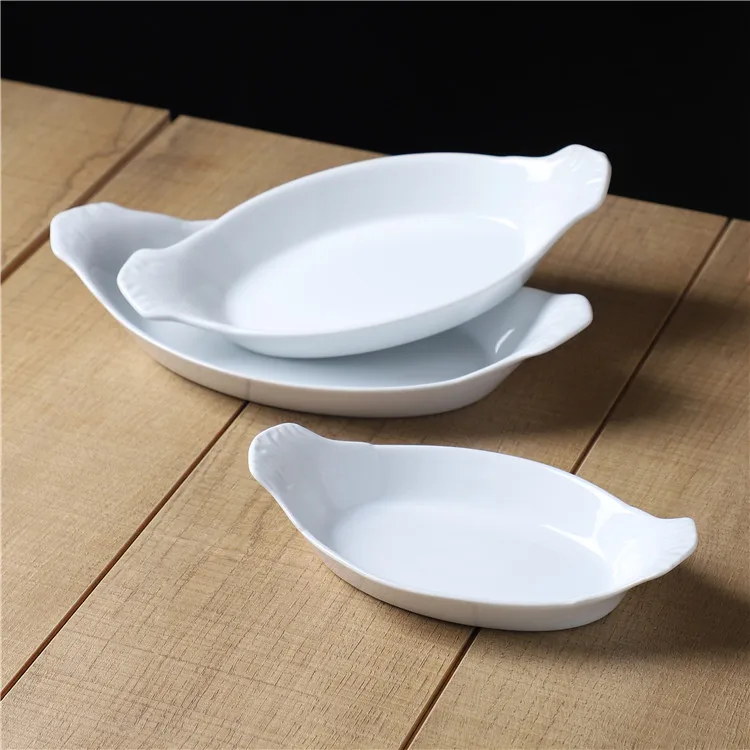 Creative design good quality custom size banana boat shape white porcelain dinnerware plates sets for home hotel