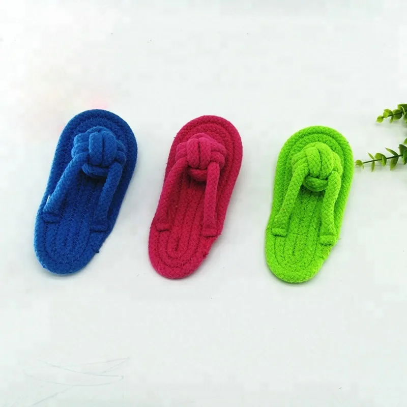Wholesale Cotton Rope Shaped Puppy Slippers Molar Brush Dog Teeth Chew Activity Toy