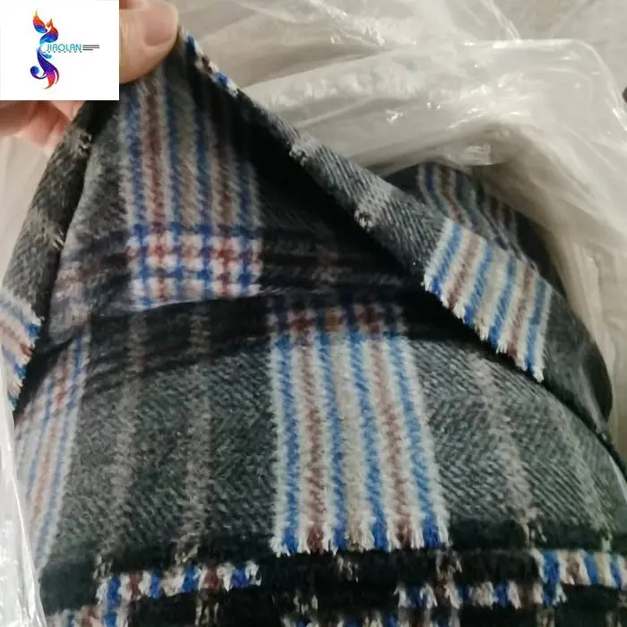 Winter material polyester wool fabric wholesale woolen check fabric ready goods stocklot tweed fabric