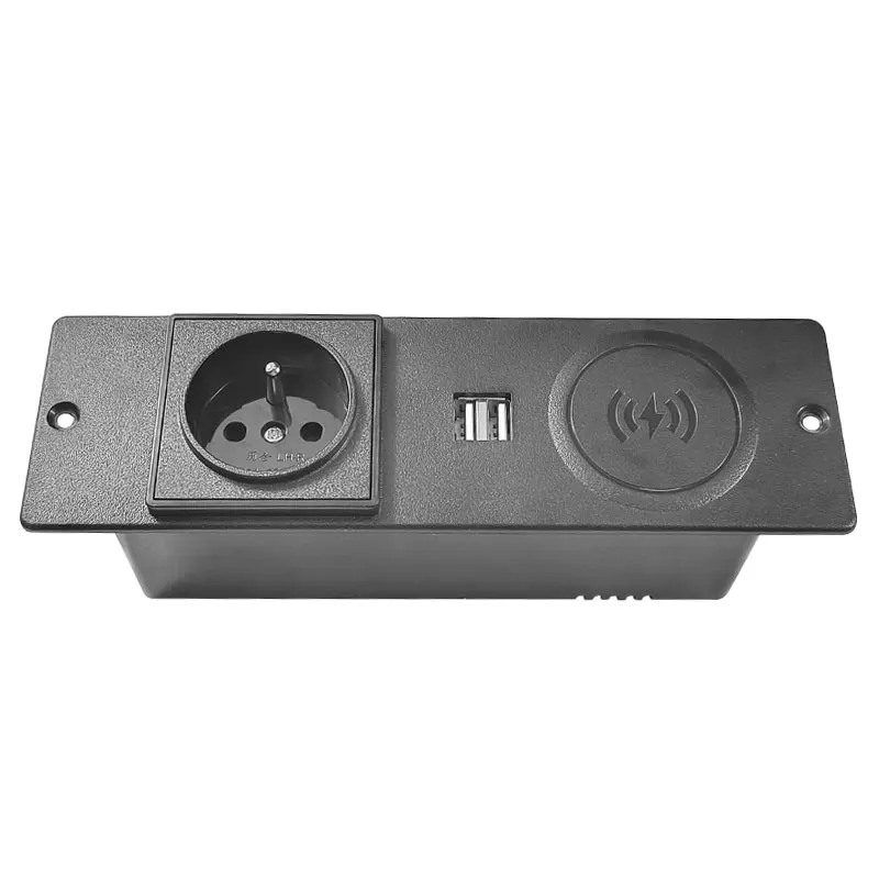 Factory French standard tabletop office desk embedded furniture power socket built-in wall with USB and wireless charging