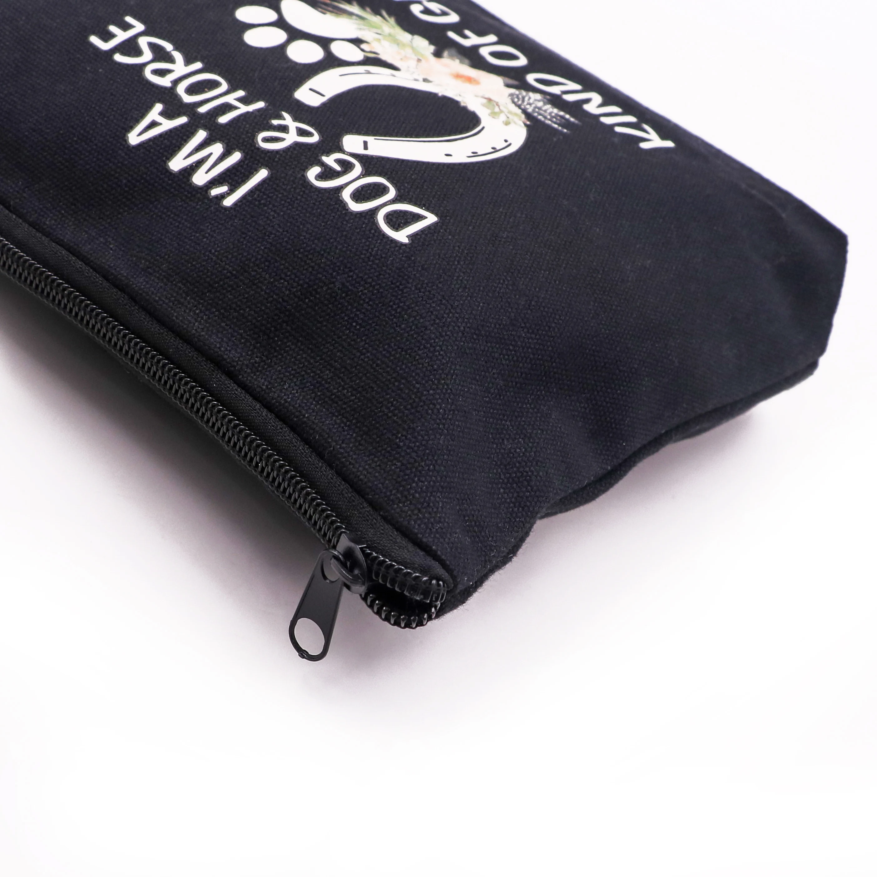 Krell Gifts black canvas bag Custom Logo Printed Canvas Zipper Makeup Bag pencil pouch custom cotton canvas pencil case