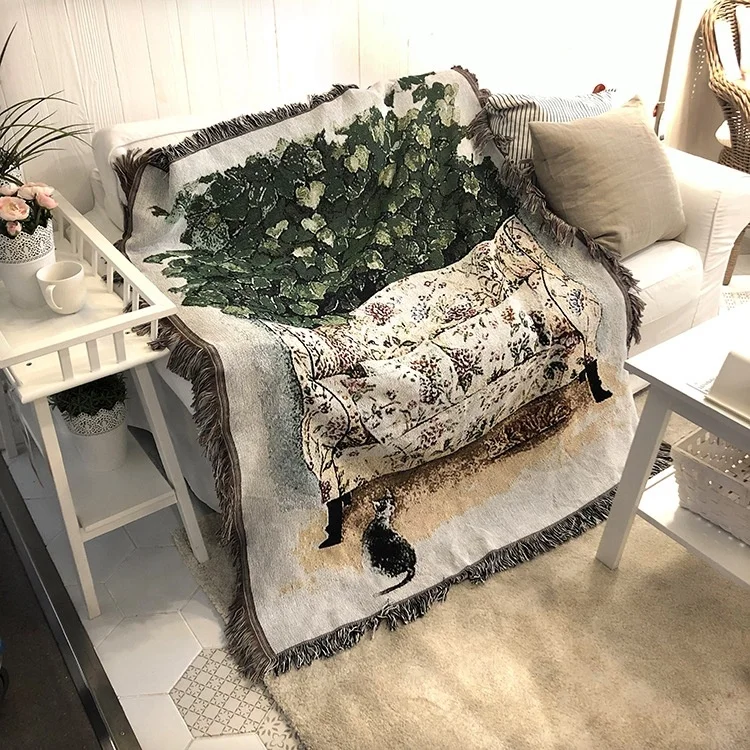 Small blanket, foreign trade shuttle tapestry, jacquard sofa blanket, idyllic windmill blanket picnic mat ZQ-017