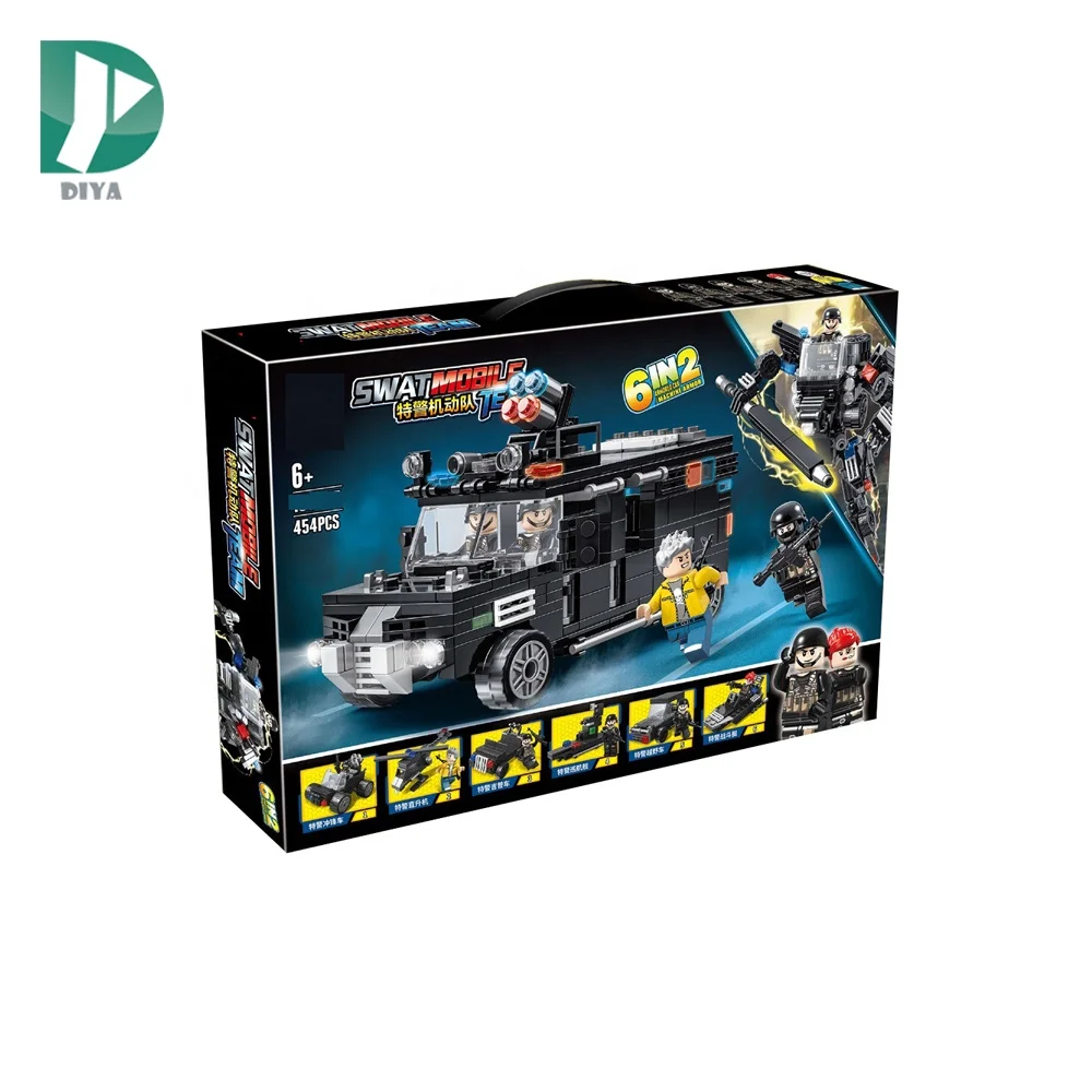 454pcs brick toys educational kids SWAT police 6 in 2 transform toy building block