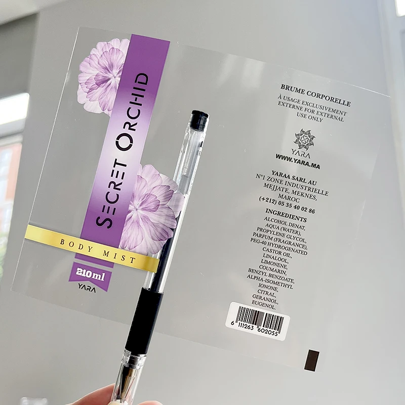 Custom Vinyl Clear Transparent Sticker Water Juice Beverage Cosmetic Bottle Product Packaging Label Logo