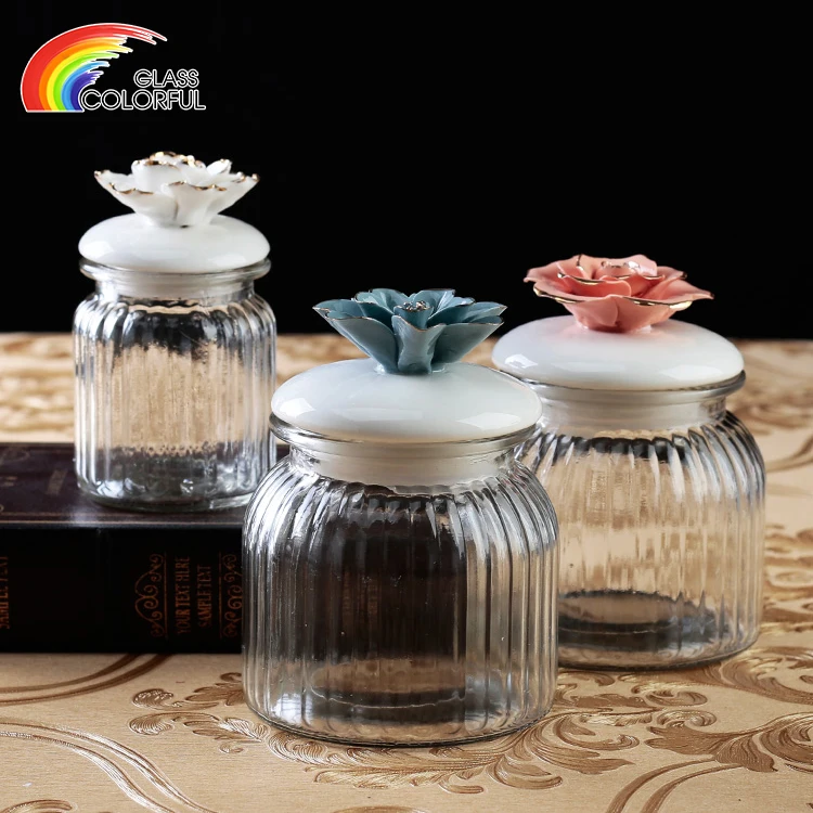 Wholesale food kitchen round jar set storage bottles & jars with flower lid