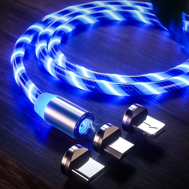 Amazon top seller LED RGB colors glow flowing light magnetic 3 in 1 phone charging cable