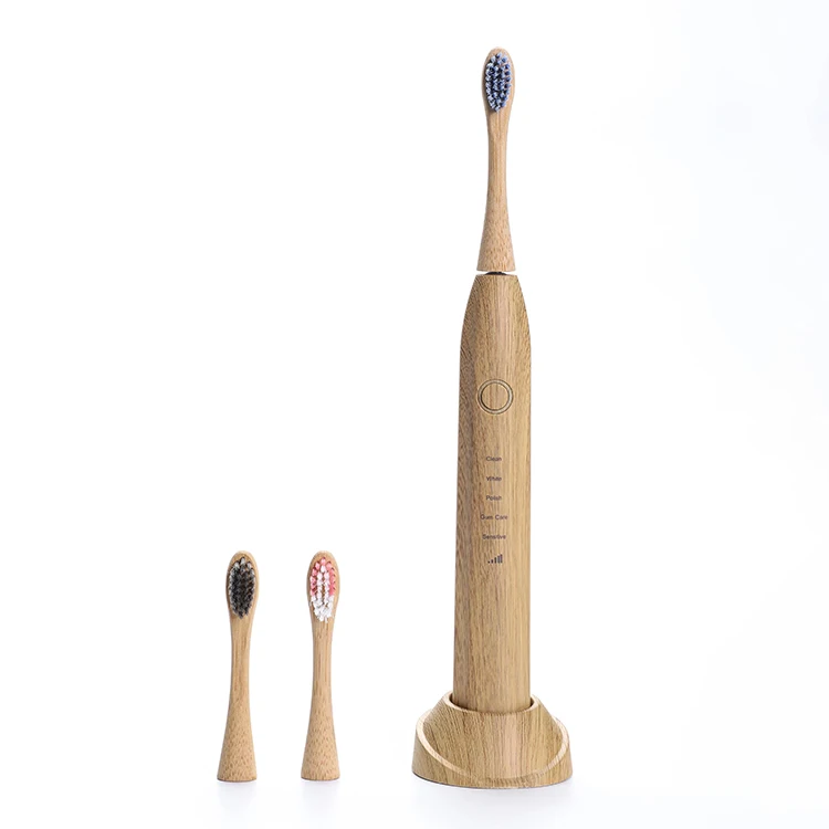 Modern Slim Smart Adult Kids Tooth Brush Sonic Rechargeable Bamboo Electric Toothbrush with Extra Heads