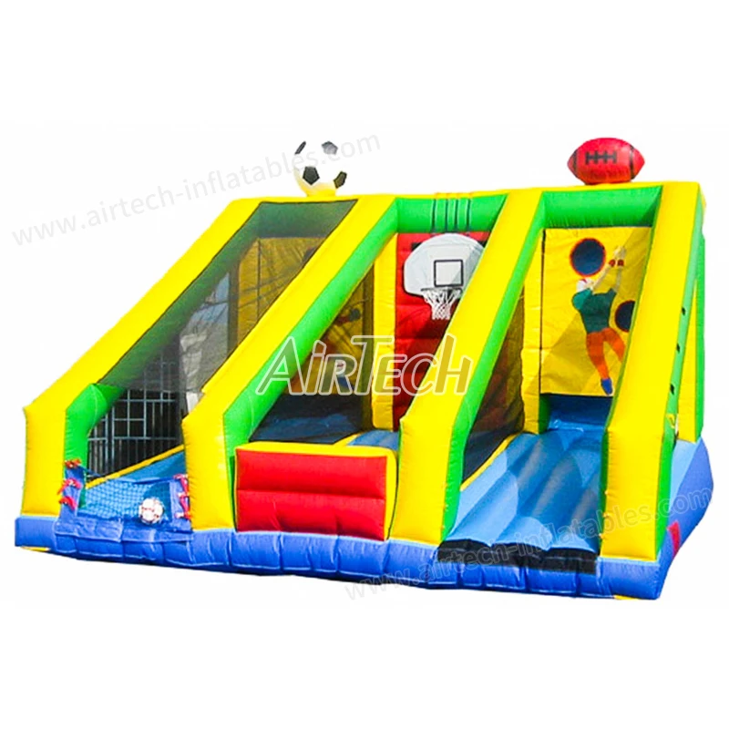Football/baseball/basketball shooting throwing 3 n 1 ball game inflatable sports game for challenge
