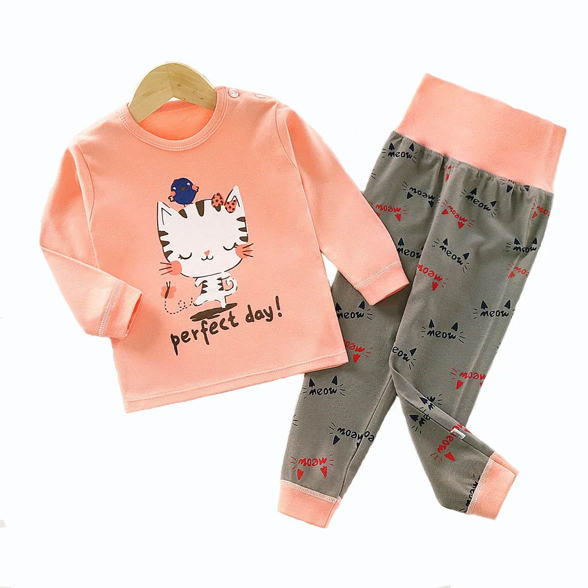 2022  New Autumn/Winter Cartoon Pattern Pajama Set For Children Pure Cotton Home Wear