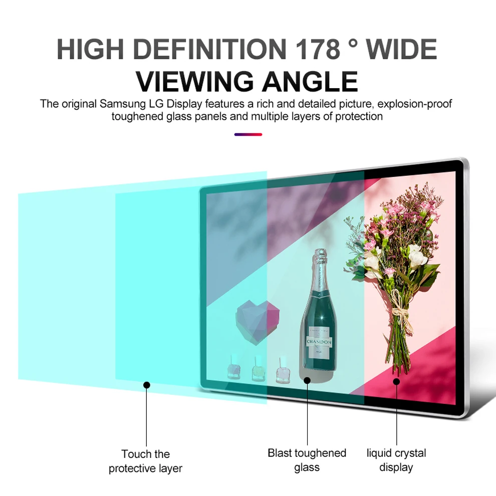 55 inch Wall Mounting Embedded LCD Touch Screen Digital Signage with Server Software for Shopping Mall Advertising