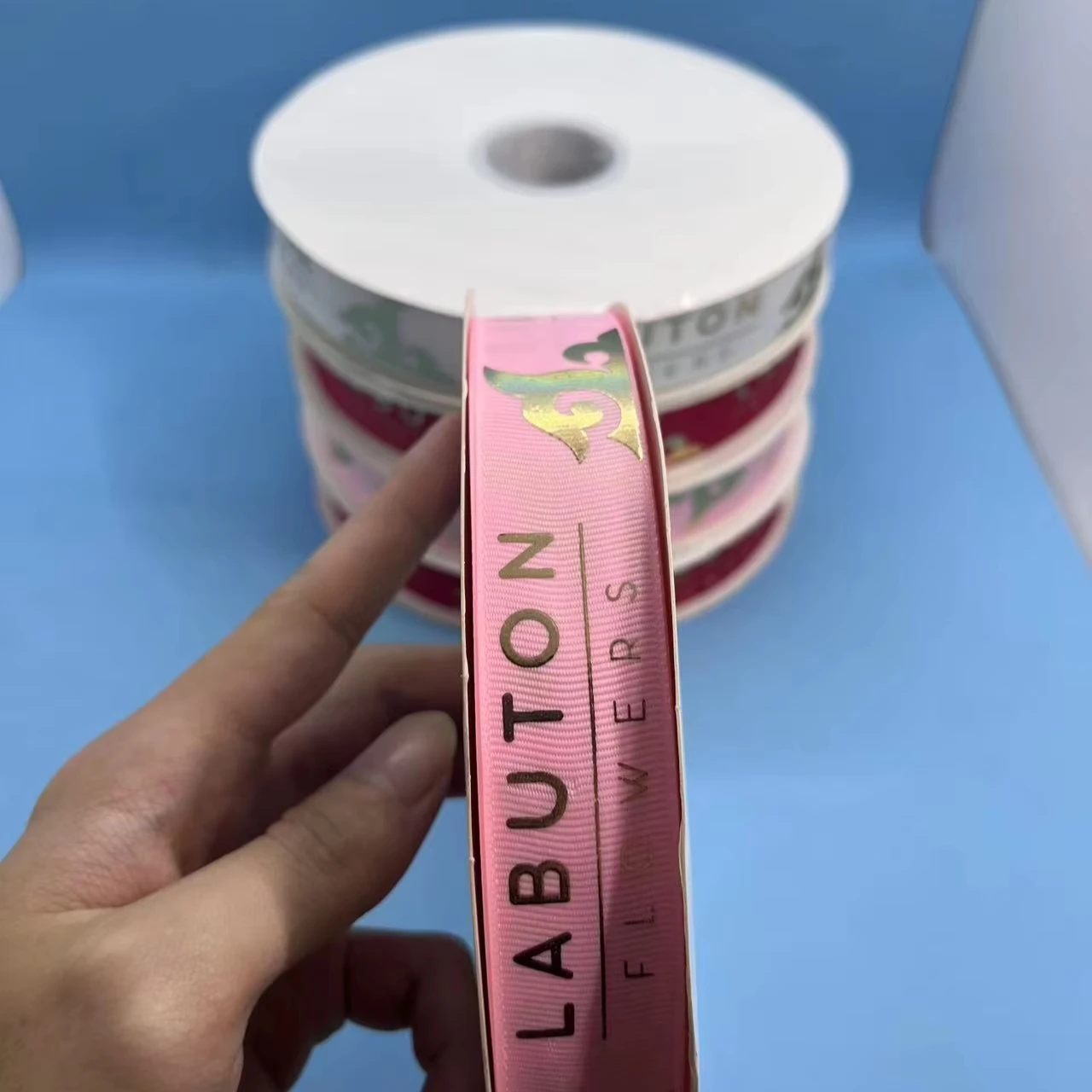 Solid Color Pink Grosgrain Ribbon Luxury Custom Size Glitter Grosgrain 1inch Soft Ribbon For Birthday