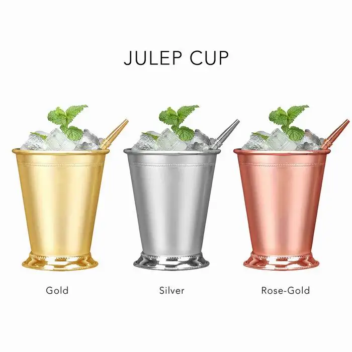 Wholesale 350ml/11oz  304 Stainless Steel Mint Julep Cup Stainless Steel Mojito Cocktail Glass Rolled-edge Stainless Steel Mug