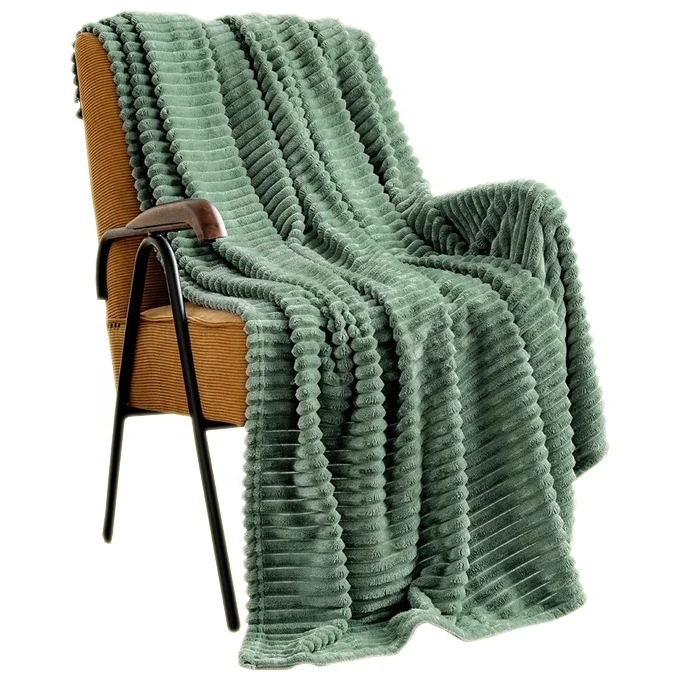 Warm comfy luxury jacquard striped flannel fleece throw blanket double bed wholesale