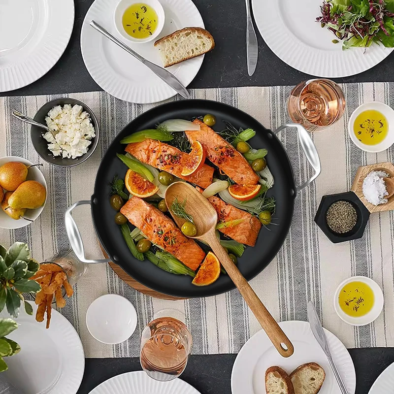 Ny 13-tums kolstal Paella Pan 2 5 мм tjock Wok CAN для жарки выпечки Fisk och skaldjur Fry BBQ hotell Restauranger