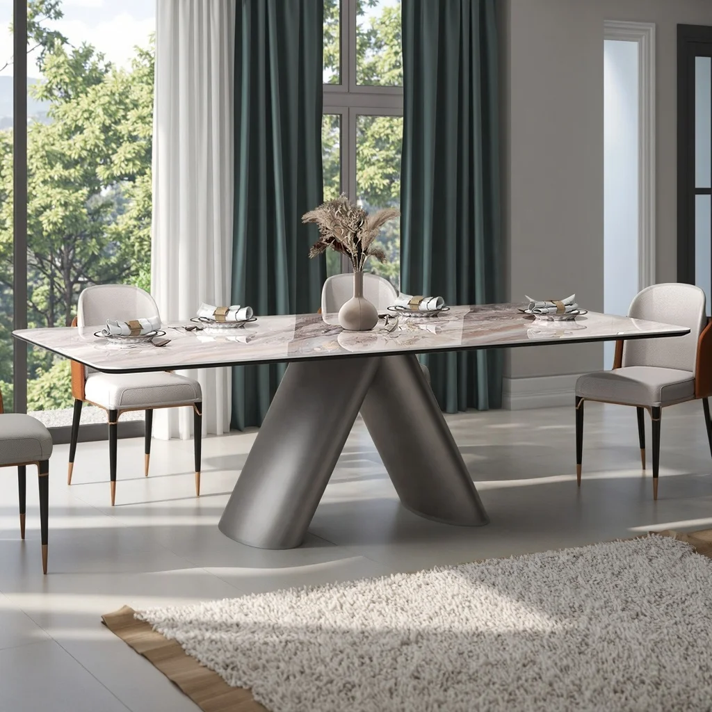 Modern Rectangular Travertine Stone Dining Table Top Home Dine Furnitures for Living Room Hotel or Villa-20 Years Experience