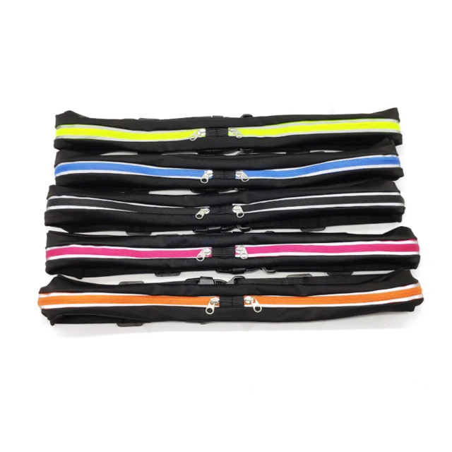 Adjustable sport fitness  elastic waterproof slim dual pockets running belt waist bag