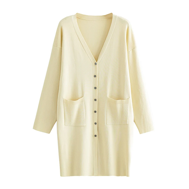Повседневный длинный вязаный кардиган, женские топы с карманами, винтажный свободный свитер, Однотонный женский вязаный свитер с длинным рукавом, кардиган