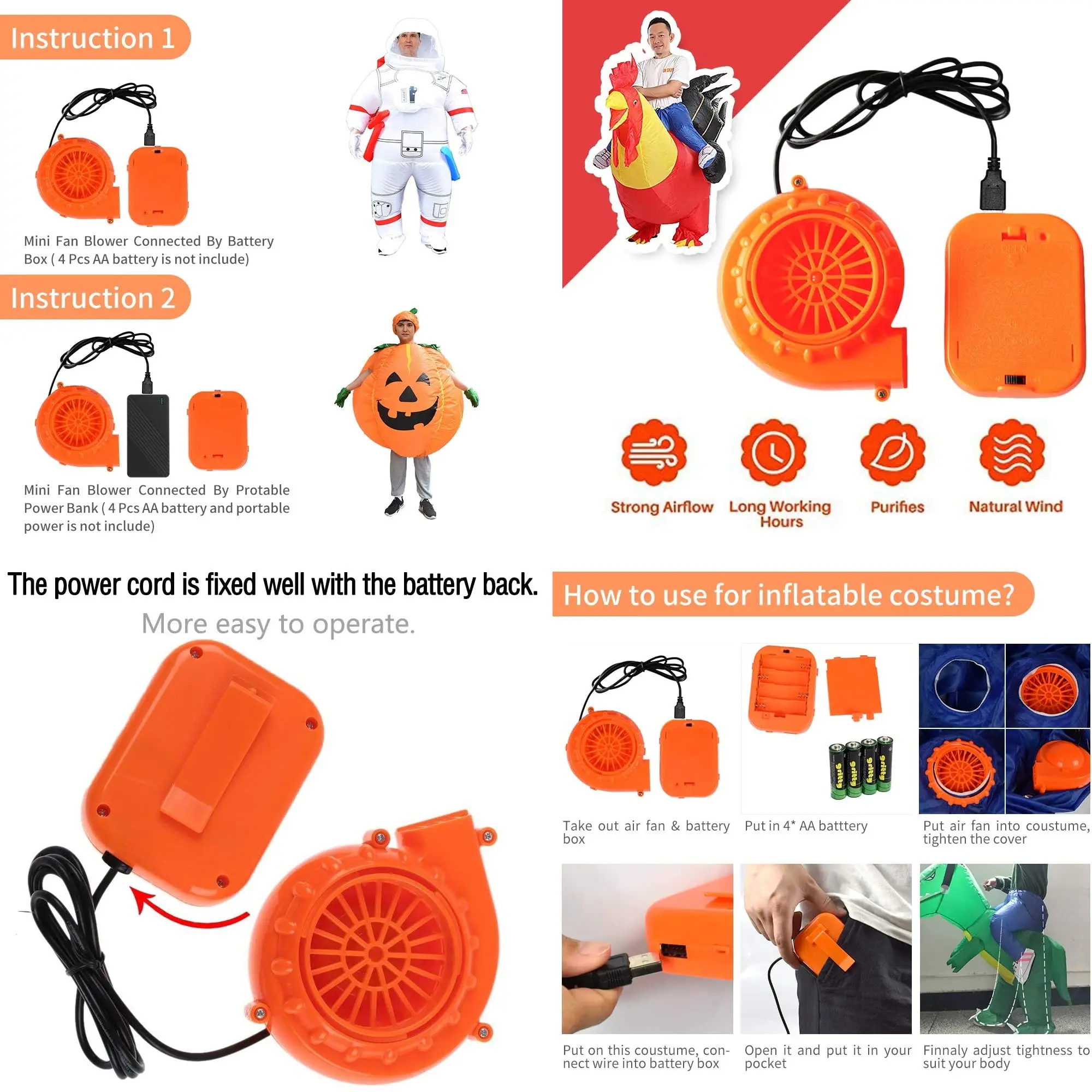 Originals Fan Mini Fan Blower for Dinosaur Costume Doll Mascot Head  or Other Inflatable Game Clothing Suits USB air blower DC